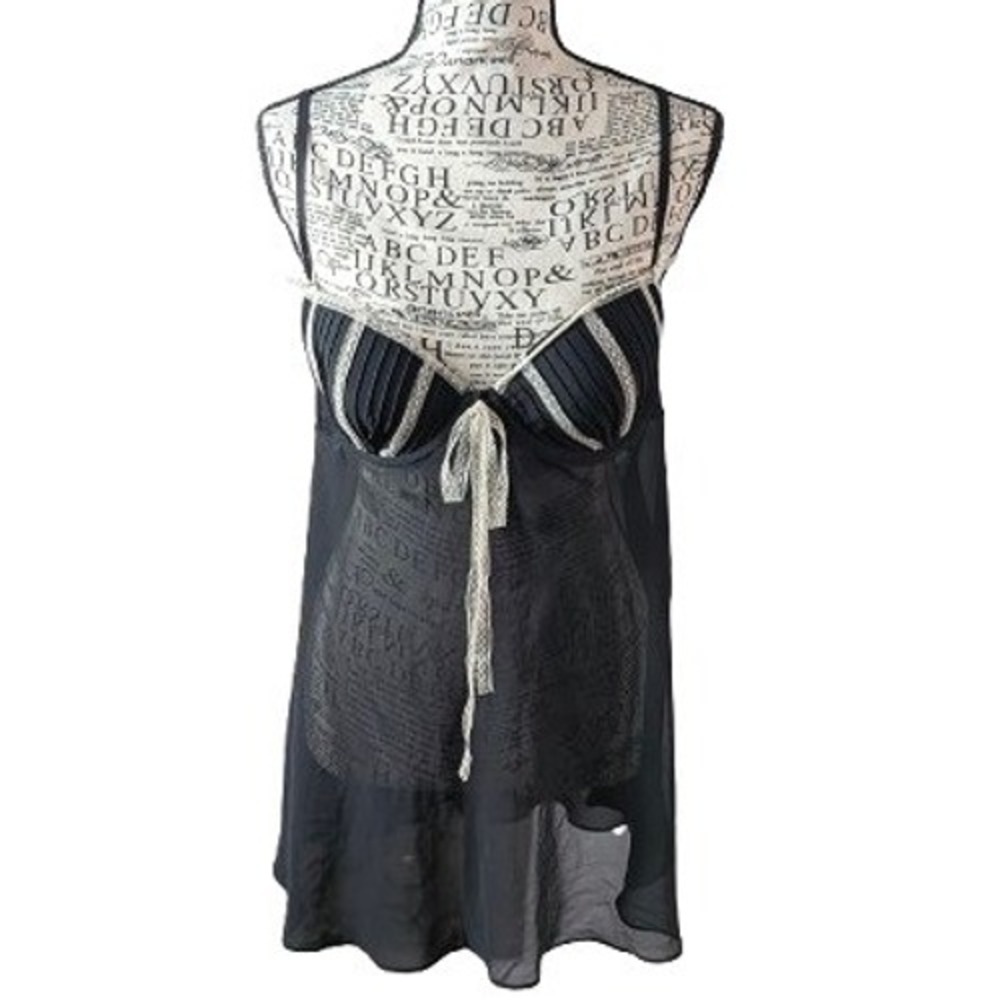 Y2K Gilligan & O'Malley Luxe Babydoll Dark Romantic Fairycore Lace Black L
